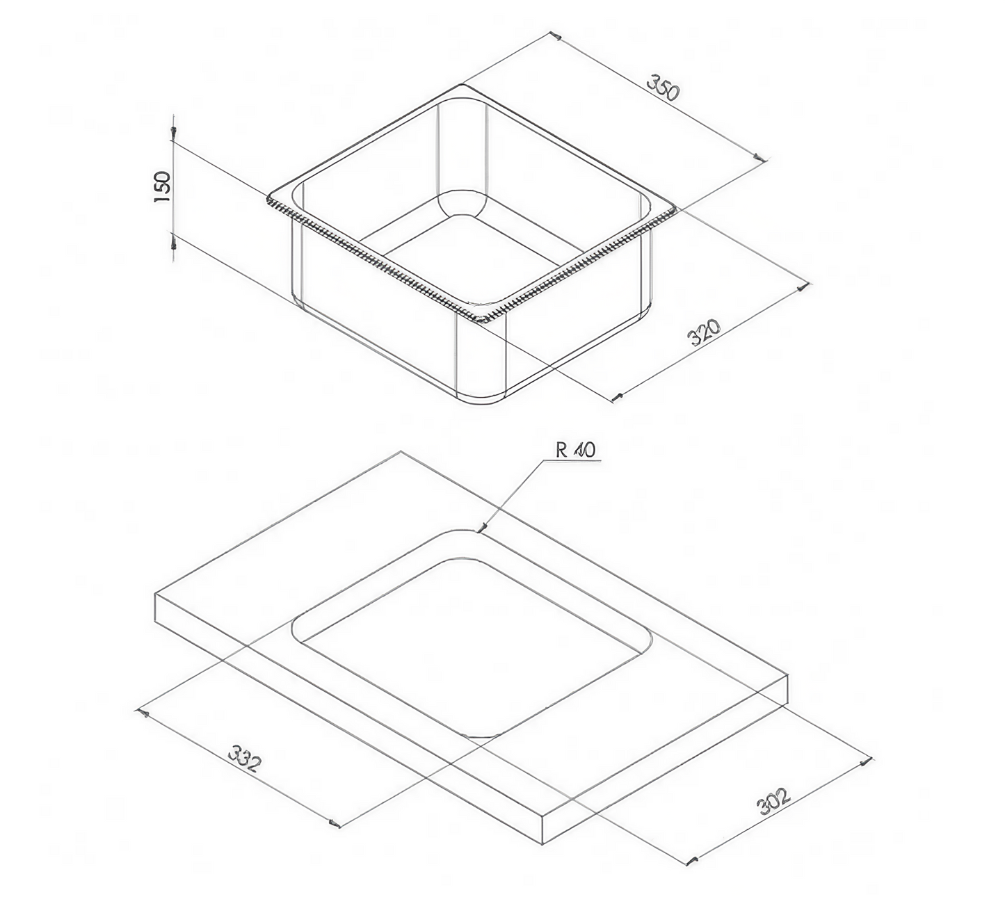 RECTANGULAR SINK 350 x 320 x 150 mm