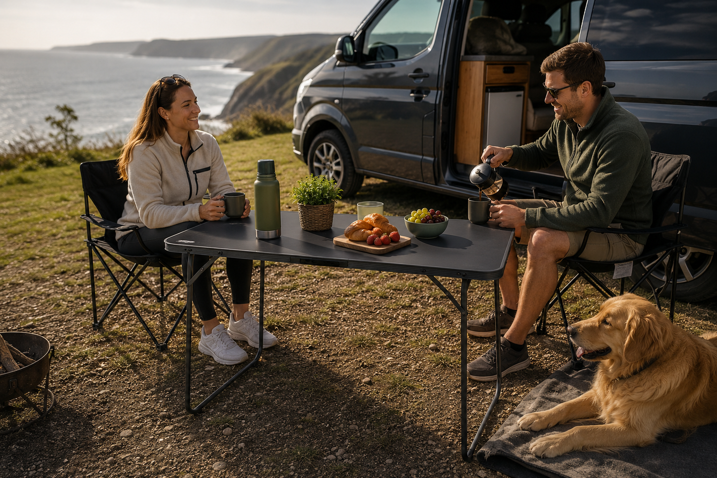 Royal Leisure Large Camping Tea Table – Folding Table with Charcoal MDF Top