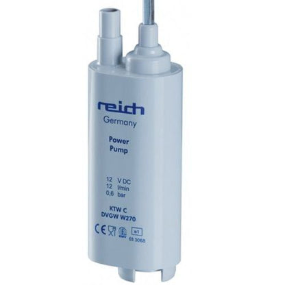 Reich Germany 12V campervan submersible power pump with technical specs on body
