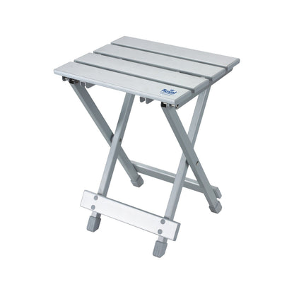 Lightweight folding aluminium camping table with slatted top and cross legs