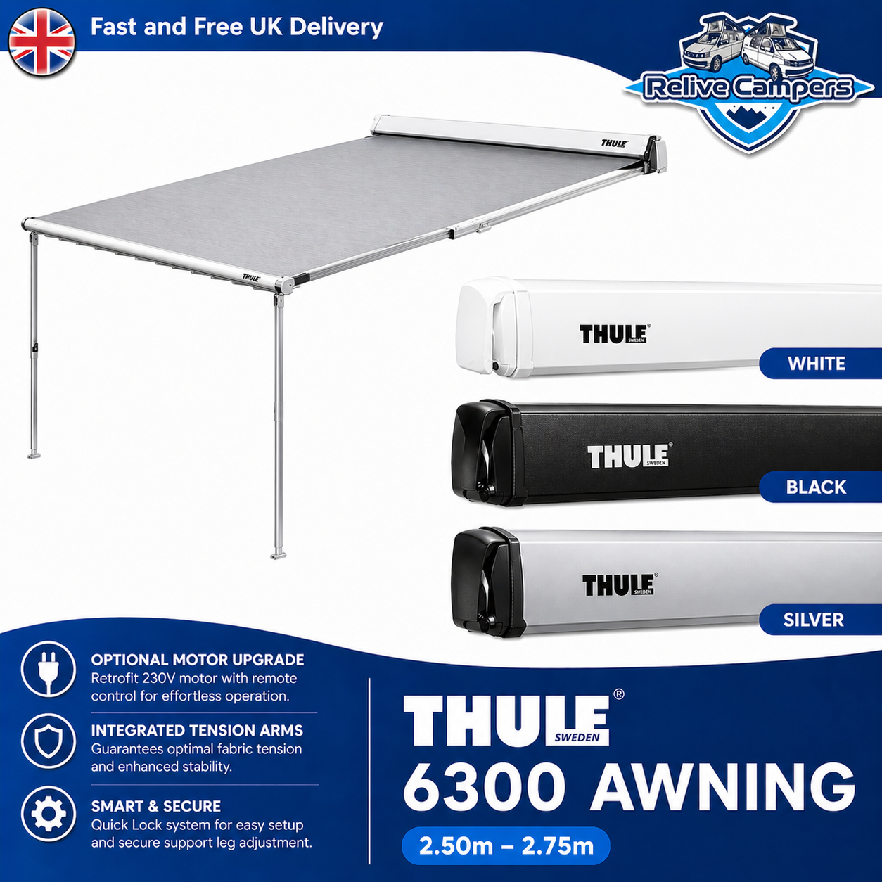 Thule 6300 Campervan Awning – Manual/Electric Cassette Awning (3.25m–5.00m)