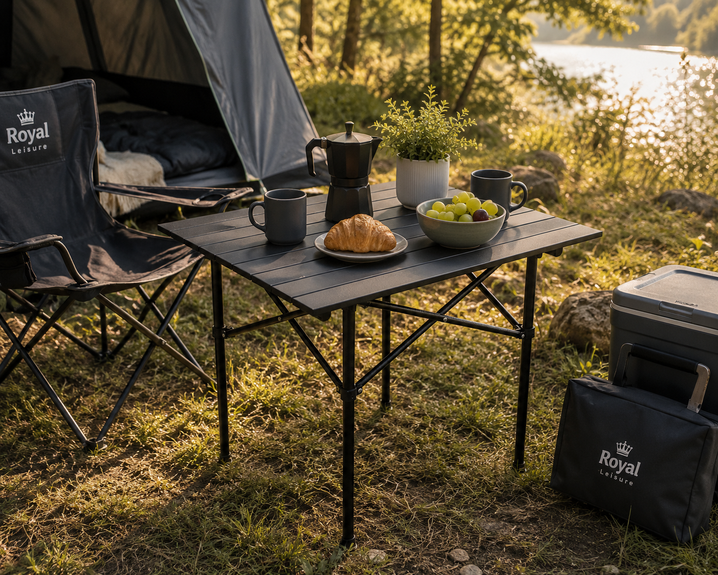 Royal Leisure Compact Aluminium Camping Table – Folding Slat Top Table