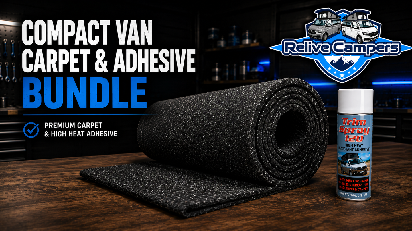 Relive Compact Van Carpet & Adhesive Bundle | 4-Way Stretch Lining Carpet & Trim-Fix Kit