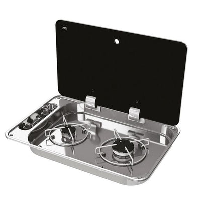 CAN Hoodiny FC1336-P 2 burner LPG hob with piezo ignition and glass lid
