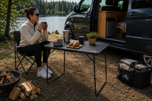 Royal Leisure folding camping tea table with charcoal MDF top