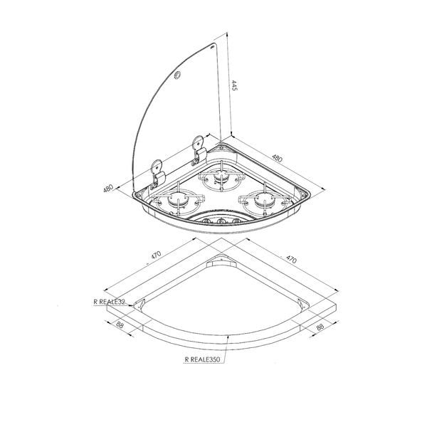 CAN FC1344-E RH 3 Burner LPG Hob with 12V Ignition