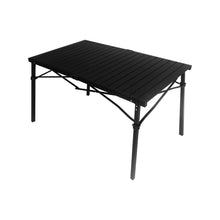 Black folding camping table with metal slat top and sturdy leRoyal Leisure deluxe aluminium folding camping tablegs for outdoor use