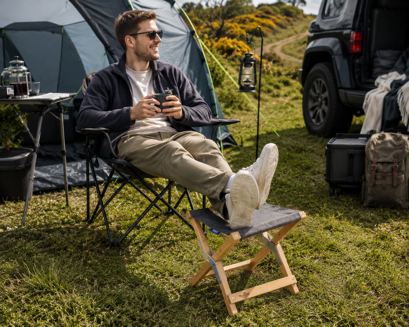 Royal Leisure Deluxe Eco Bamboo Camping Stool – Foldable Wooden Footstool