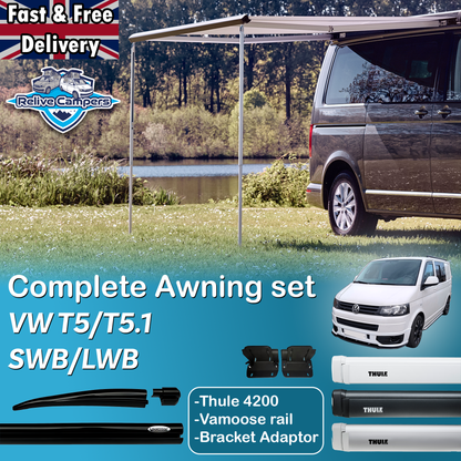 VW T5/T5.1 TRANSPORTER 2003-2015 / COMPLETE AWNING SET + BRACKETS, THULE 4200