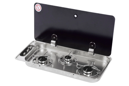 CAN FC1349-E 3 burner LPG hob with electronic ignition and glass lid