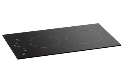 Black two-burner glass induction hob with touch controls for campervan kitchens