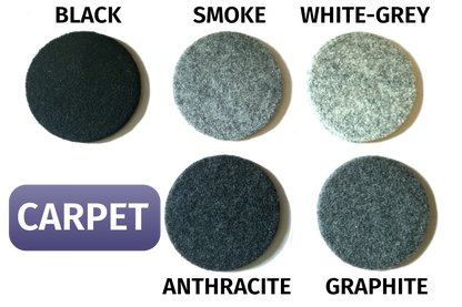 Campervan carpet swatches in various grey shades, labeled 'carpet'.