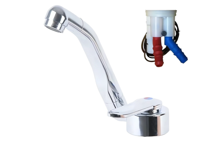 Campervan mixer tap with chrome finish and hot and cold water connectors