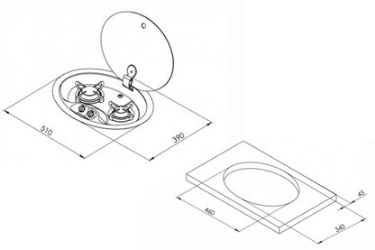 HOODINY OVAL 2 BURNER HOB, PIEZO IGNITE Relive Campers