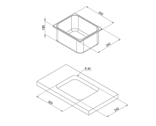 RECTANGULAR SINK 320 x 260 x 150 mm