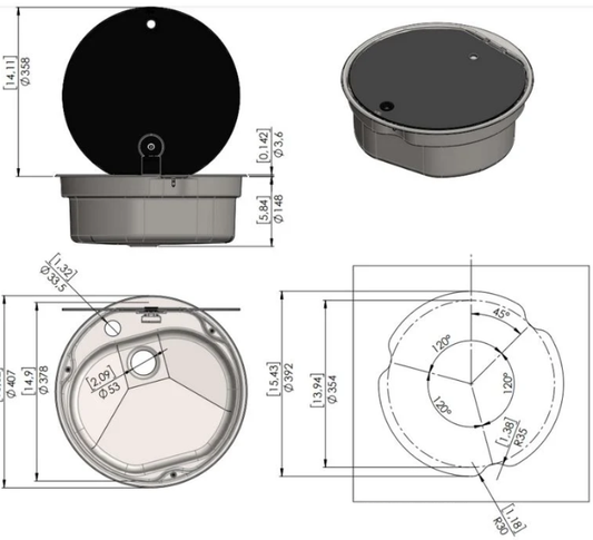 ROUND SINK 407mm  W. GLASS LID