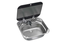SQUARE SINK 420 x 370 x 146.5 mm  W. GLASS LID, Relive Campers
