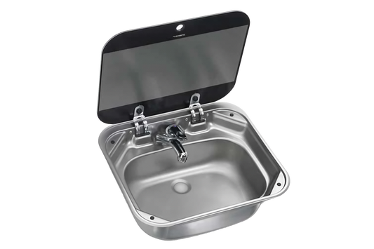 SQUARE SINK 420 x 370 x 146.5 mm  W. GLASS LID,