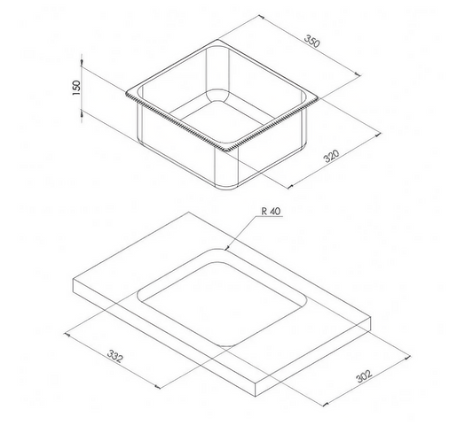 RECTANGULAR SINK 350 x 320 x 150 mm