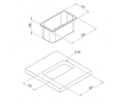 RECTANGULAR SINK 170 x 320 x 150 mm