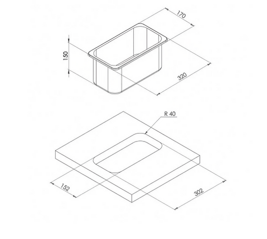 RECTANGULAR SINK 170 x 320 x 150 mm