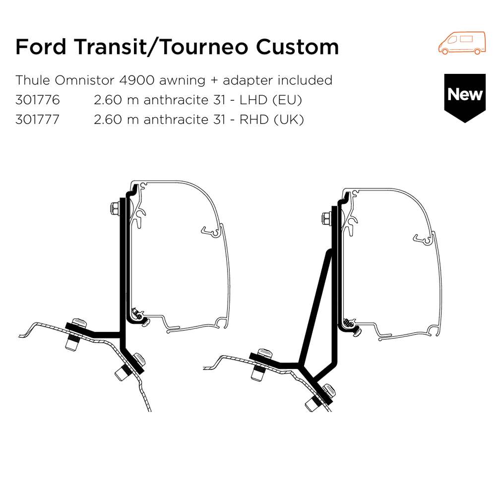 FORD CUSTOM 2024+ / THULE 4200 AWNING + AWNING RAIL / CHOICE OF COLOURS