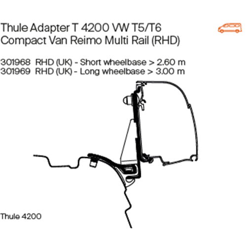 Thule Omnistor 4200 Awning Adapter for VW T5/T6 Combi Rail RHD