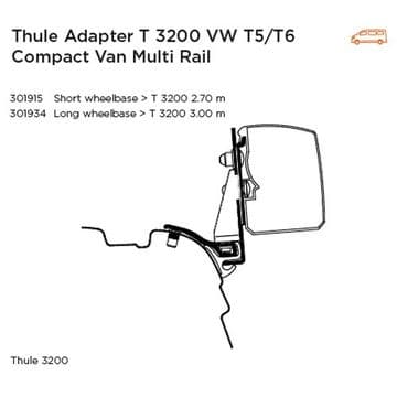 Thule Omnistor 3200 Awning Adapter for VW T5/T6 Multirail RHD