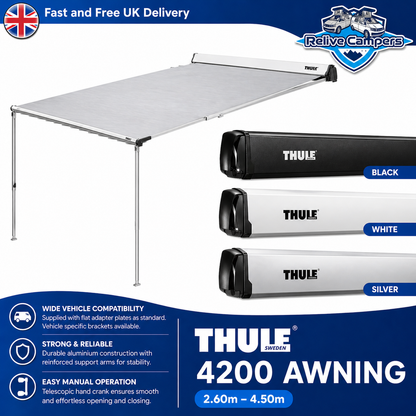 Thule 4200 Campervan Awning – Manual Cassette Awning (White/Silver/Black, 2.6m–4.5m)