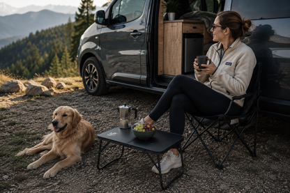 Royal Leisure Low Camping Table – Aluminium Folding Table with Charcoal MDF Top