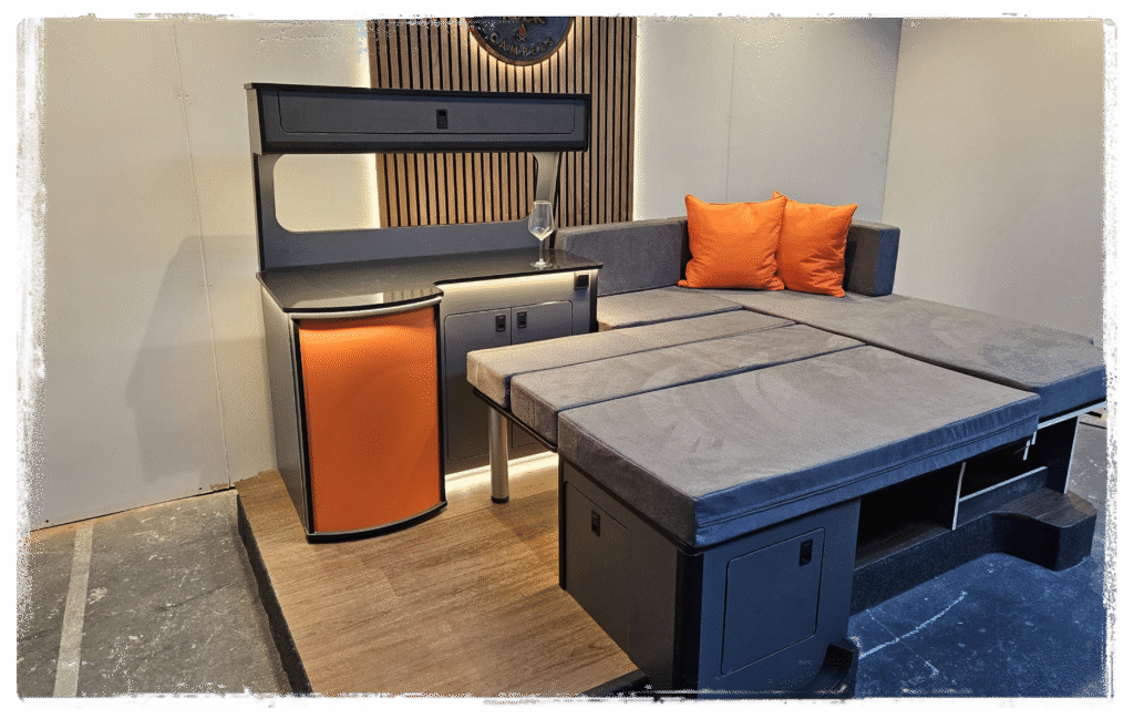 Montana campervan kitchen and converted bed