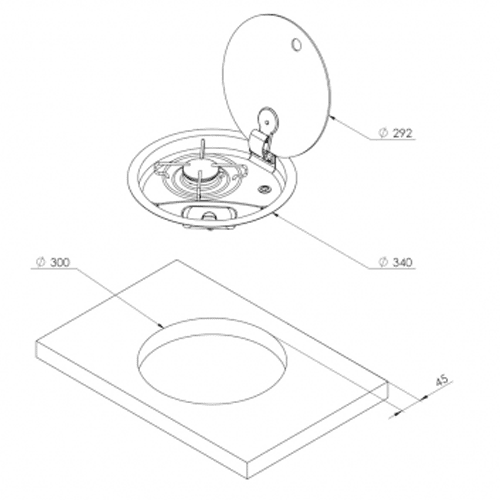 FC1345 Round 1 Burner LPG Hob with Glass Lid