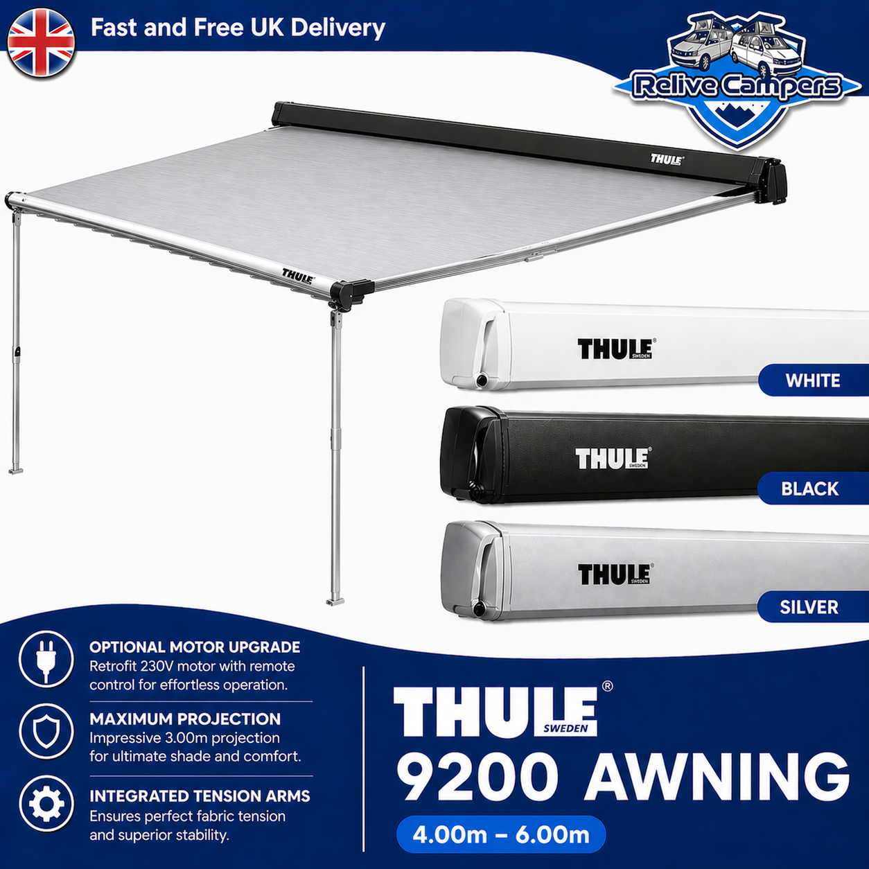 Thule Omnistor 9200 Campervan Awning – Roof Mounted Cassette (Up to 6m, 3m Projection)