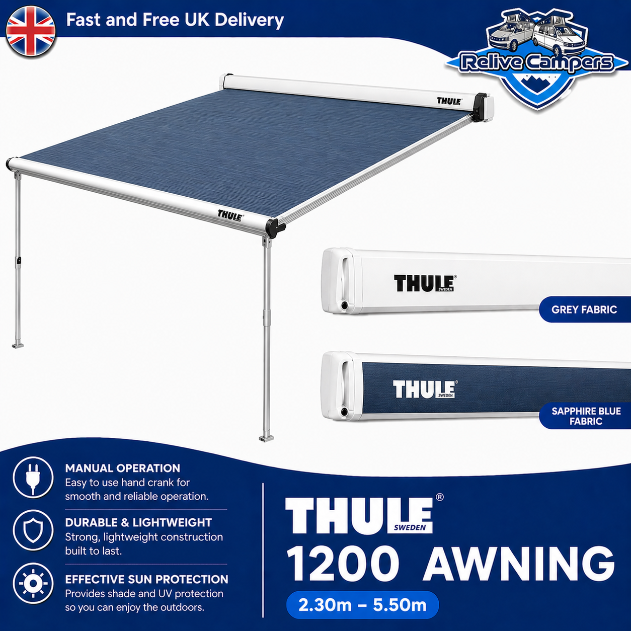 Thule Omnistor 1200 Caravan Awning – Manual Bag Awning with Rail Mount