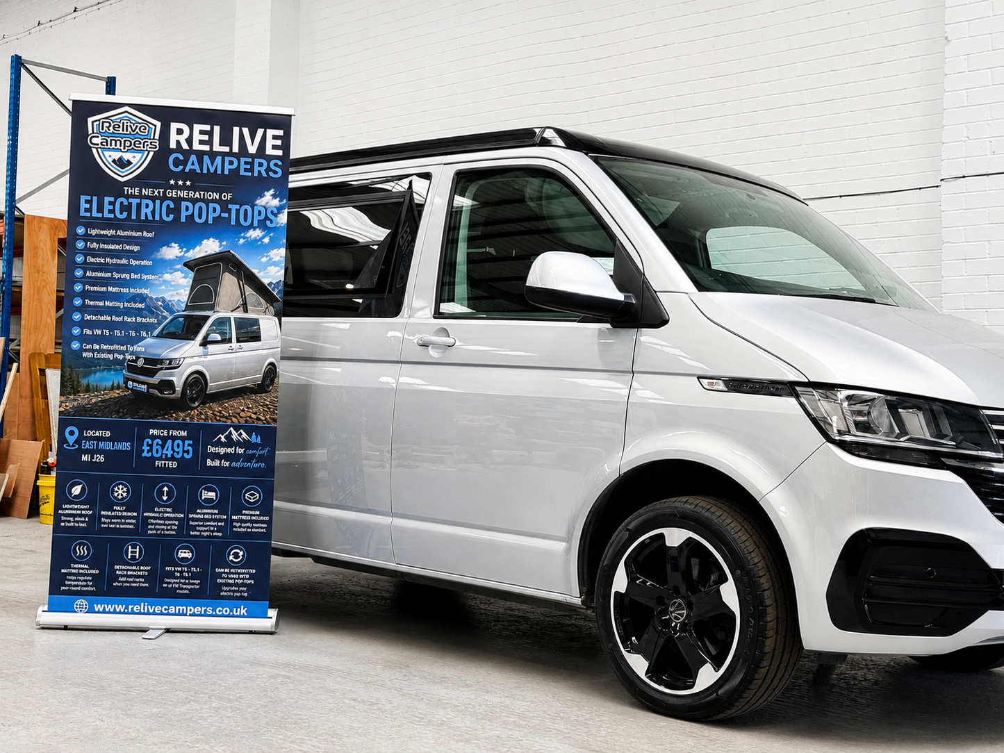 Relive Hybrid Electric Hydraulic Pop Top Roof Conversion for VW T5, T5.1, T6 & T6.1