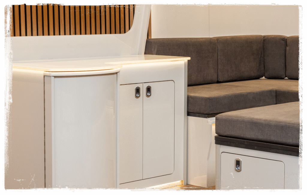 Dirty Rock Montana campervan kitchen with U-shaped seating